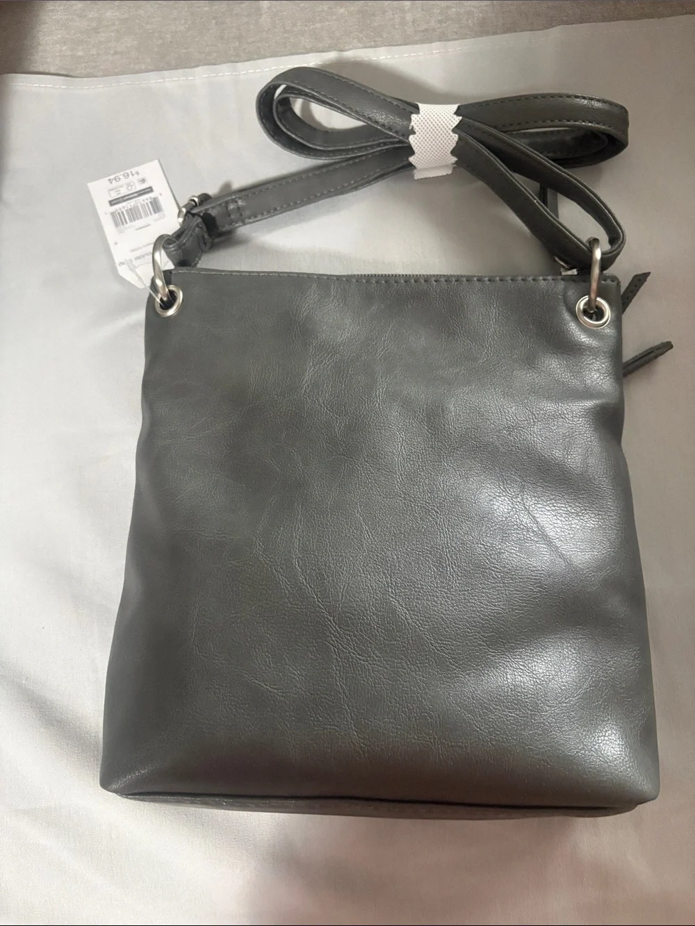 Time and Tru Gray Faux Leather Crossbody with Dual Front Zips    New with tags
